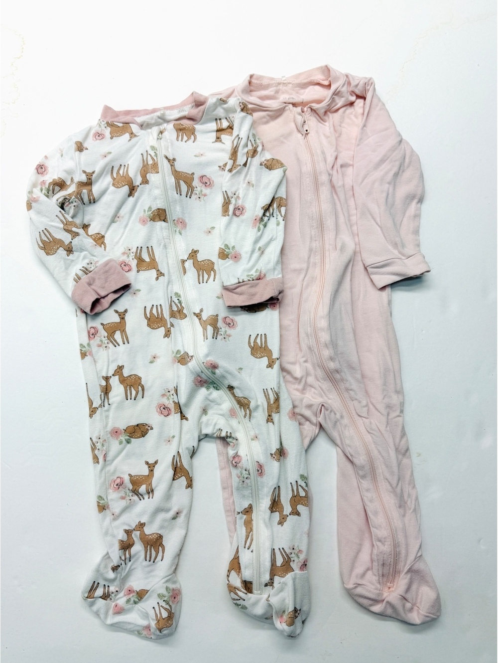 Milkberry Baby Girls' 6-9 Months Footed Sleepers Set Lot of 2 Pink Deer Bamboo